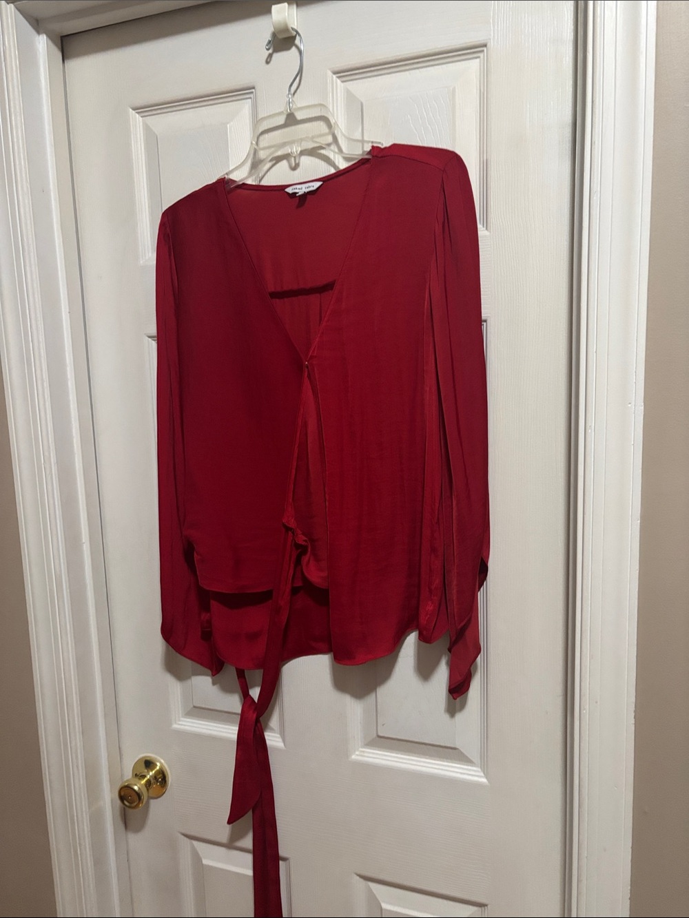 Naked Zebra Red Tie-Front Wrap Blouse
